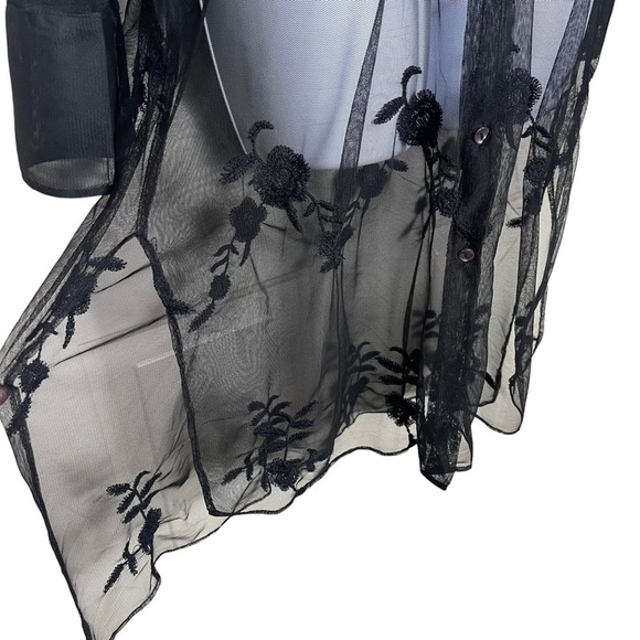 Zara Black Button Down Duster with Flower Stitch Print Size S - Picture 6 of 7